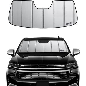 Pigenius Windshield Sun Shade for Chevy Tahoe Suburban 2021-2024, GMC Yukon/Yukon XL 2021-2024, Cadillac Escalade/Escalade ESV 2021-2024, Premium Grey Leather Finish