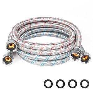 KEOKLE Washing Machine Hoses,5ft Washer Hoses，2pack 3/4" Stainless Steel Braided Burst Proof Water Supply LinesUniversal Fit to Hot and Cold Connector