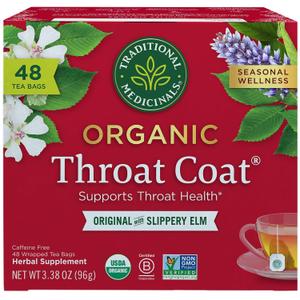 Traditional Medicinals Organic, Throat Coat Tea, Original with Slippery Elm - Supports Throat Health - Kosher, Non-GMO, Caffeine-Free, Compostable - 48 Tea Bags (EXP 03/01/28)
