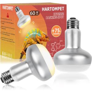60W Intense Basking Spot Lamp  UVA Daylight Heat Bulb for Reptiles and Amphibians, Simulates Natural Sunrise and Sunset, Ideal for Bearded Dragons, Snakes, Lizards & Chicks | 2 Pack
