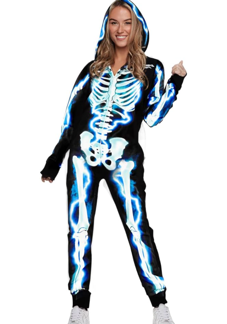 Morph Skeleton Jumpsuit - Women's Skeleton Costume for Halloween, Size M