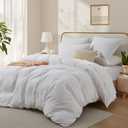 White Duvet Cover Full Size, 100% Washed Cotton Linen Like Bedding Set with Zipper Closure (No Comforter), 80x90 Inches