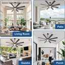 Large Ceiling Fans with Lights: Modern 72 Inch 8 Blade Outdoor Ceiling Fan with Remote APP Control - Dimmable Black Big Fan light Indoor Reversible 6 Speed Quiet DC Motor