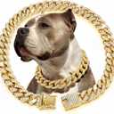 Sparkling Cuban Link Dog Collar with Diamond Inlay - Elegant Gold Chain for Dogs and Cats, Comfortable fit, 8 Size Options (M)