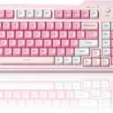 Aula F3099 Wireless Keyboard with Media Knob, Tri-Mode BT5.0/2.4GHz/USB-C Cute Creamy Keyboard with Number Pad, RGB Backlit Gaming Keyboard, Quiet Typing Pink Computer Keyboards for Office Laptop/PC