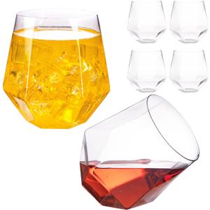 LUODA 32 Pack Clear Stemless Wine Glasses - 12 Oz Clear Plastic Diamond Glasses For Wine, Whiskey and Cocktails