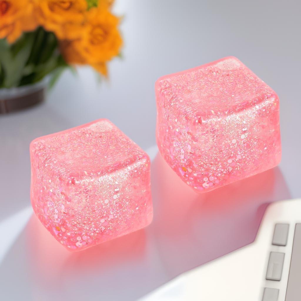 Pack of 2 Glitter Squishy Cube - Slow Rise Nice Sugar Stress Cube Gel Stress Balls for Adults, Glitter Squishy Balls for Kids, Stress Relief/Classroom Fidget/Treasure Box Prizes(Red)