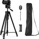 Amazon Basics 60" Lightweight Tripod for Camera and Phone with Travel Bag, Remote Control, Phone Holder, Height Adjustable, Flexible Positioning, Wireless Capability, Aluminum, Black