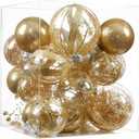 Clear Christmas Ball Ornaments,24ct Shatterproof Plastic Decorative Christmas Ornaments Hanging Xmas Tree Baubles Set with Stuffed Delicate Glittering Decorations for Holiday Party Home Decor (Gold) (Multi-Size/24-Pack)