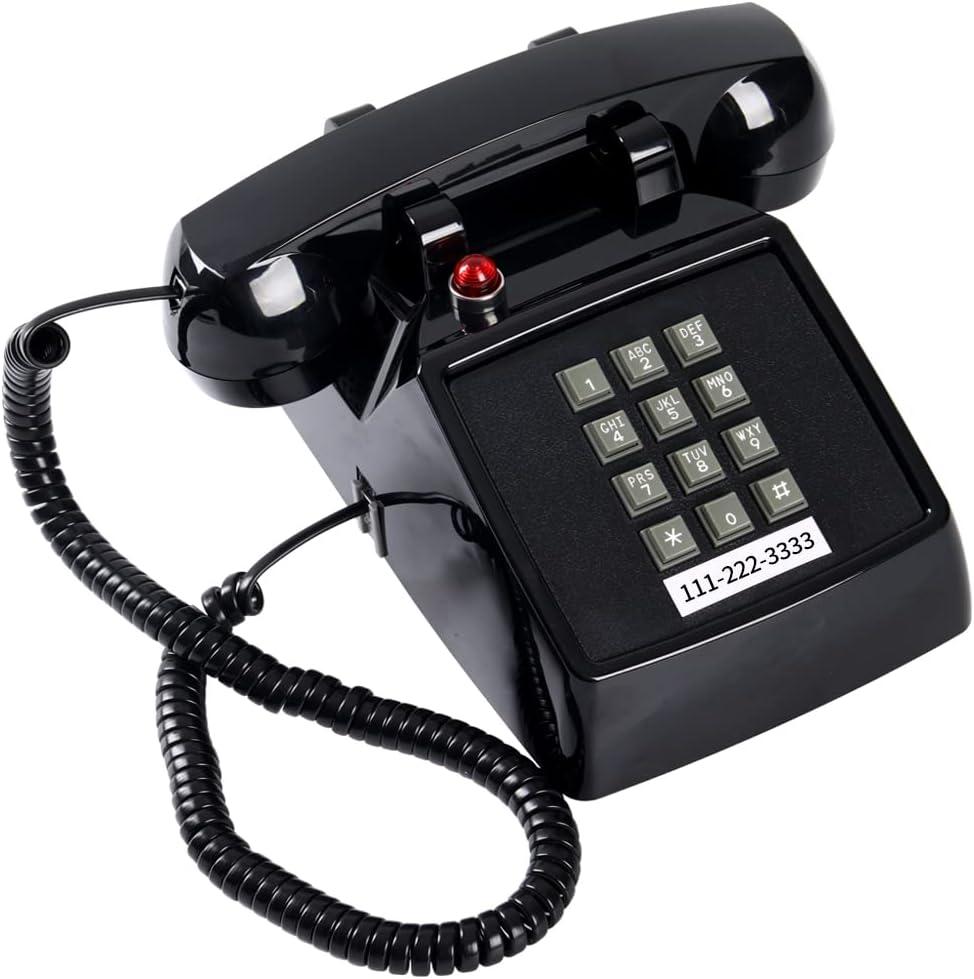 HTMengt Retro Traditional Landline Phone (Ringing Indicator), Classic 2500 Analog Desk Phone Hearing Aid for Elder, Vintage Corded Desk Telephone for Landline Large Button,Old School Phone Home,Black