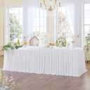 96inch White Polyester Table Skirts for Rectangle Tables 8ft(Cover Front), Wrinkle Free Pleats Ruffle Cloth Table Skirt 8ft for Banquet Wedding Party Cake Dessert Craft Gift Tables Decorations