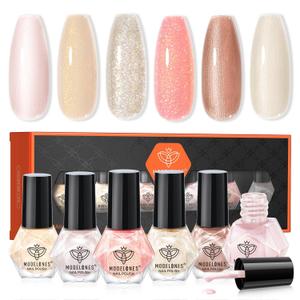 5 x modelones Nail Polish Set, 6 Colors Pearl White Pink Nude Mini Nail Polish Set,Wedding Shimmer Champagne Nail Quick Dry Art DIY Home Salon Nail Art Manicure Gift for Women Girls