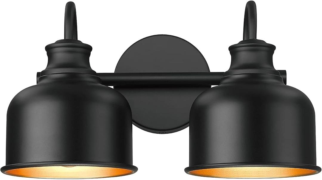 Bathroom 2-Light Vanity Fixture Farmhouse Wall Sconce with Matte Black Metal Shade Industrial Wall Lights for Bedroom,Kitchen,Living Room,Hallway