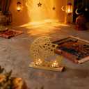 Gold Ramadan Decorations for Home, Star and Crescent Moon Silhouette Tealight Candle Holder with 2 Glass Votives, Wooden Tray Eid Mubarak Table Decor Centerpiece, Islamic Ramadan Kareem Gifts