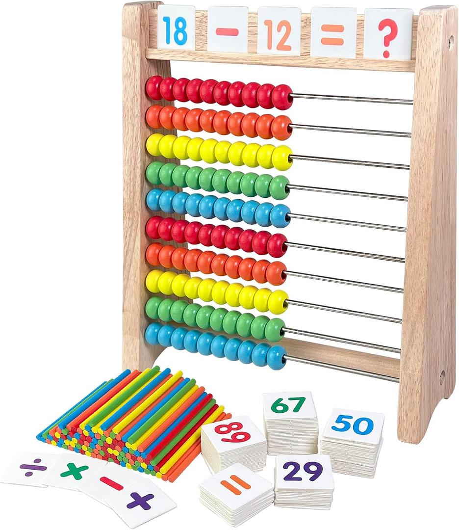 Sealive Wooden Abacus for Kids Math, 10 Row Bead Counting Frame, Large plus