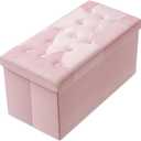 PRANDOM Extra Large Ottoman with Storage [1-Pack] Velvet Folding Small Square Foot Stool with Lid for Toy Living Room Bedroom Coffee Table Dorm Pink 30.5x15x15 inches