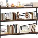 3 Tier Bookcase 47.24" Width, Long Industrial Book Shelf, Vintage Wooden Large Book Shelf for Home Living Room Bedroom Office Storage(Vintage)