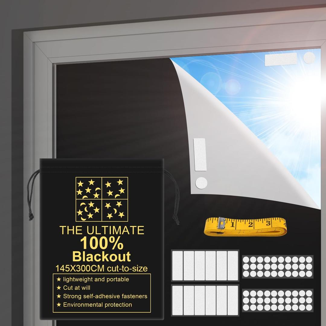 RUseeN Portable Blackout Shades (118" x 57") Travel Window Blackout Curtains, 100% Blackout Material Temporary Blackout Blinds for Baby Nursery, Bedroom, Caravan, Office or Travel Use