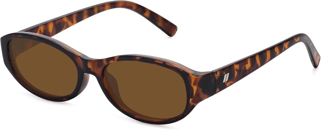 Retro Narrow Oval Sunglasses for Women Trendy Small Vintage Sunglasses UV Protection FZN824 (Leopard Frame/Brown Lens)