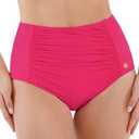 Popilush High Waisted Bikini Bottom for Women Tummy Control Swimsuits Ruched Bathing Suit Swim Bottom Women's Swimwear Pink, L