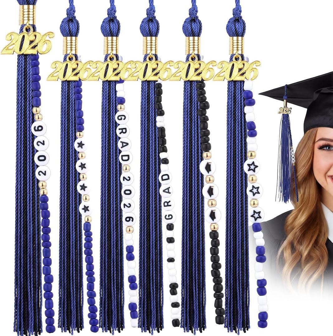 Kenning 10 Pack DIY 2026 Graduation Tassels 7.8 in Royal Blue Graduation Cap Tassels with DIY Friendship Beaded Bracelets Kit, Grad Tassel Charms Gifts for High School College Phd Grad Ceremony