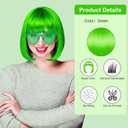 PLULON Green Bob Wig and Sunglass Set, Neon Funny Short Bob Wig Sunglass Pack Colorful Hairpieces Fancy Dress Cosplay Costume Accessories for Women Bachelorette Party Favors, Halloween Decorations