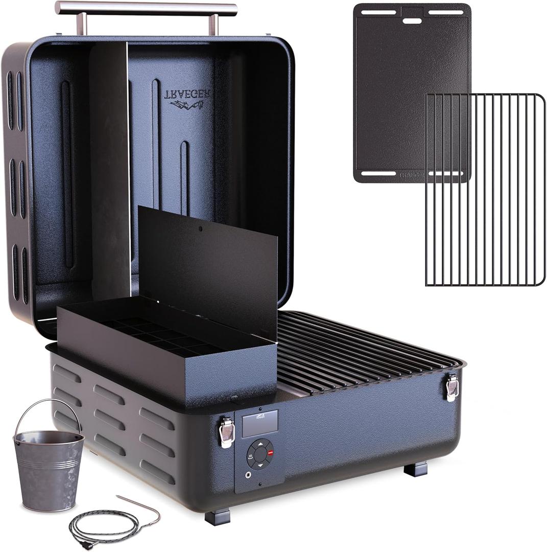 Traeger Grills TFT18KLD Ranger, Portable Wood Pellet Grill and Smoker Electric Tabletop Pellet Smoker with Digital Arc Controller, Cast Iron Griddle, For Tailgating and Outdoor Cooking