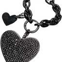 Heart Rhinestones Car Key Chain, Cute Bling Car Key Chain, Car Keys Accessories for Women (Black)