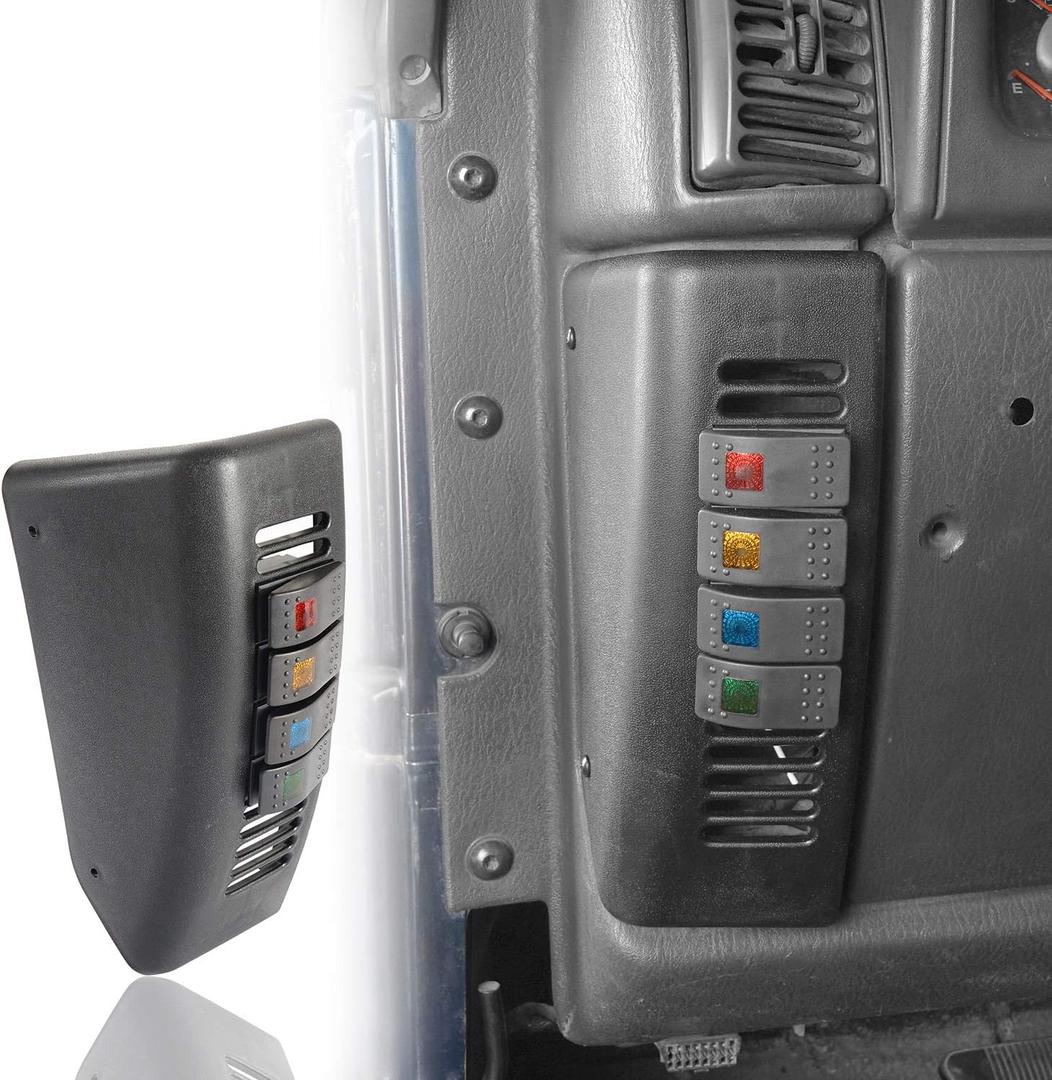 Hooke Road TJ Wrangler Pillar Light Switch Pod Panel w/ 4X Rocker Switches for Jeep Wrangler TJ 1997-2006 - Driver Side