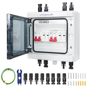 2 String 1000V Solar Disconnect Switch PV Combiner Box, 63A DC Circuit Breaker Box with Surge Protector and Solar Panel Connectors, IP65 Waterproof Plug-and-Play
