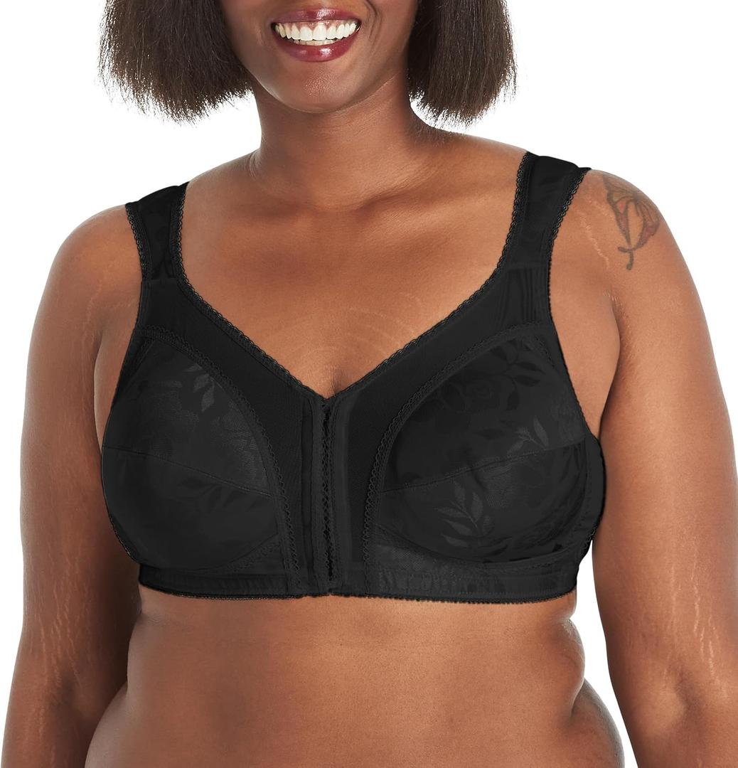 Playtex Women's 18 Hour Front-Close Wireless Bra, 4-Way TruSUPPORT Bra with Flex Back (Black), 38D, 2 pcs