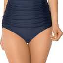 RELLECIGA Women's High Waisted Bikini Bottom Tummy Control Ruched Full Coverage Swim Bottom (Blue, S)