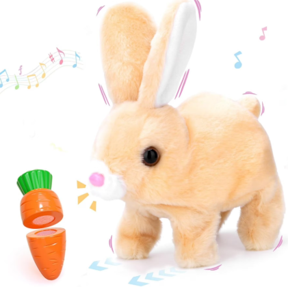 Realistic Bunny Toy,Interactive Hopping Rabbit Plush Toy, with Lifelike Movements, Walking, Sounds & Twitching Nose, Soft Stuffed Animal Easter Gift for Toddlers Kids (Beige)
