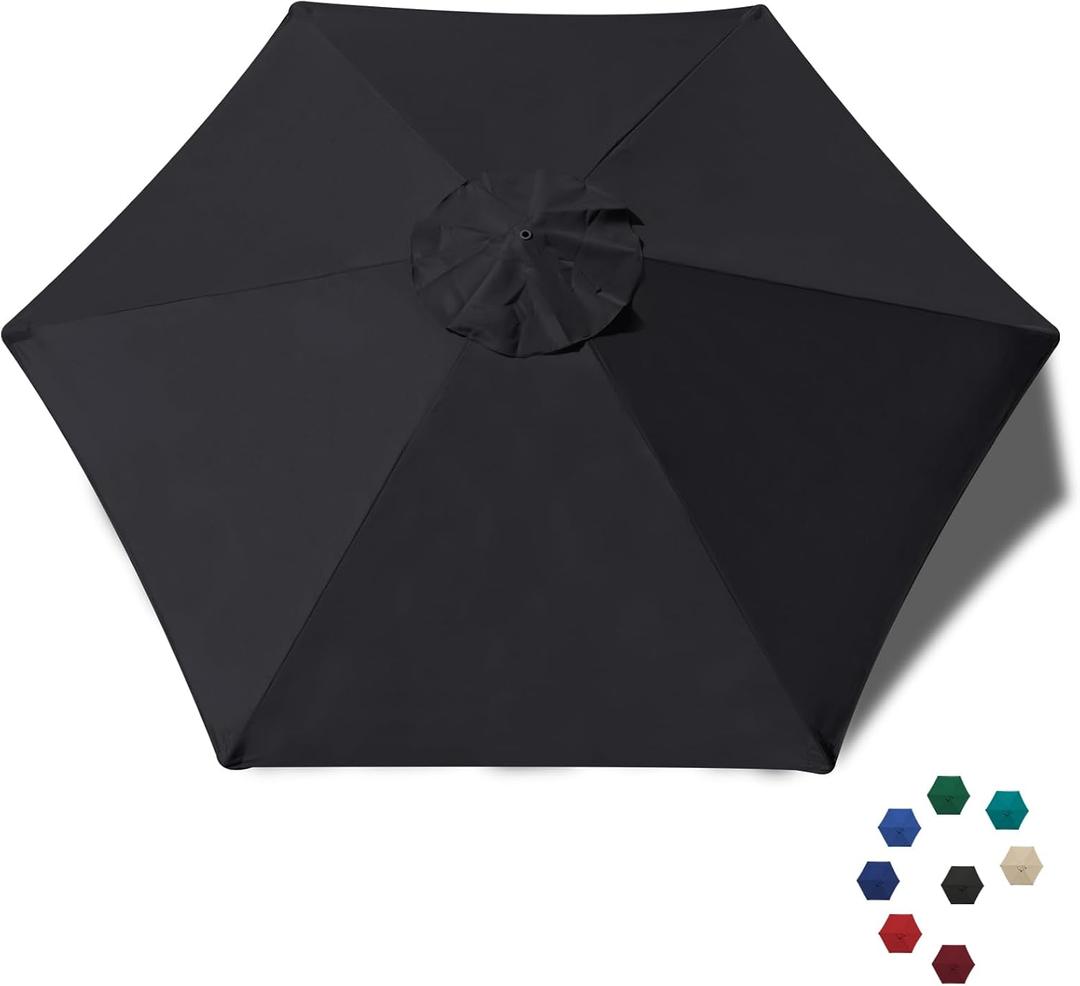 EliteShade USA 7.5FT Replacement Covers 6 Ribs Market Patio Umbrella Canopy Cover (CANOPY ONLY) (Black)