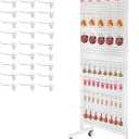 Eastern Tree Metal Pegboard Display Stand 2'x 5' with 30 Hooks, Pegboard Panels Display with Wheels, Peg Board Display Rack, Standing Pegboard Display- White