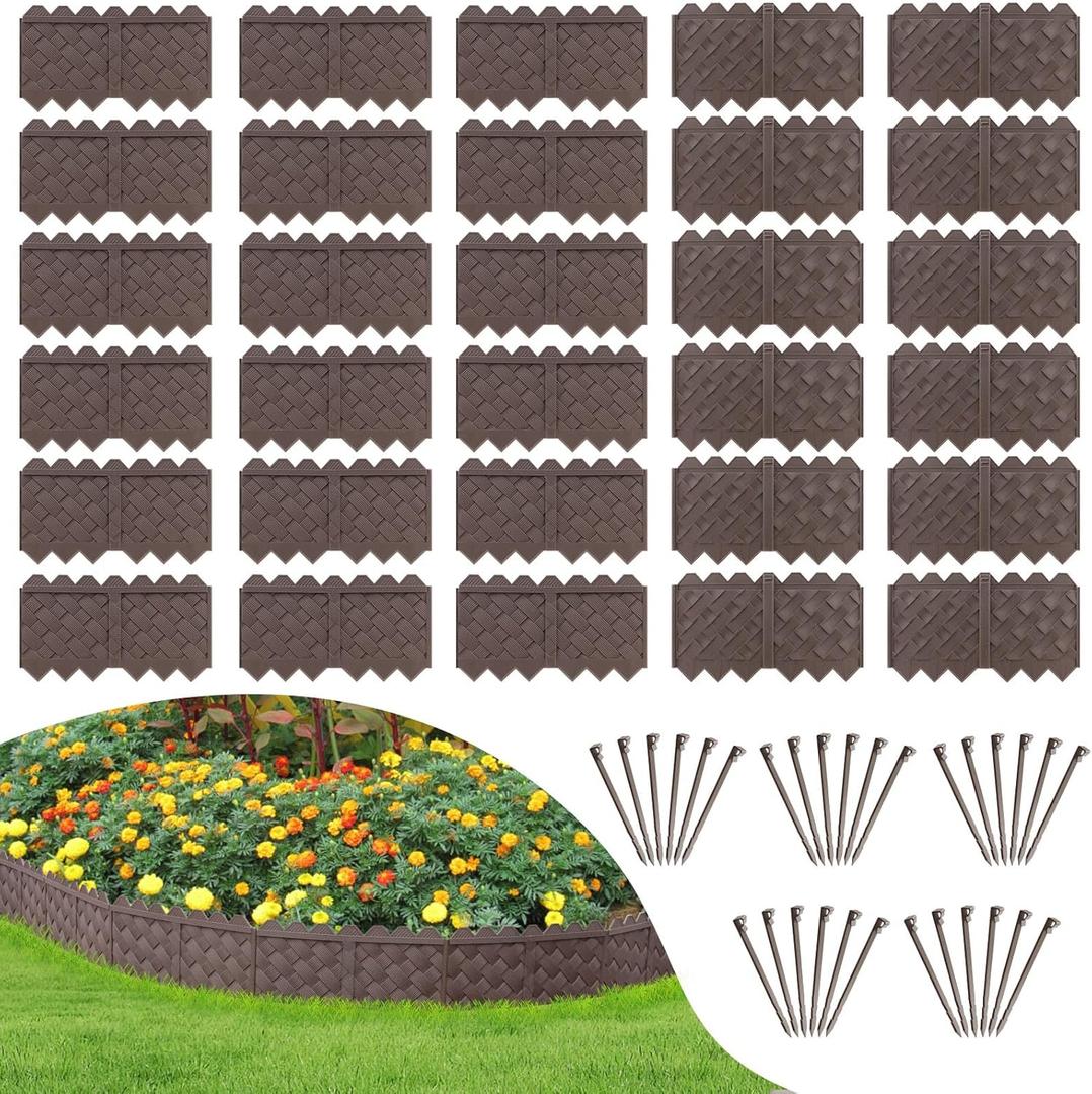 20-Pack Weaving Flower Bed Garden Edging Borders (20 FT) - No Dig Border Edgings with 8.5 Anchor Stakes & Interlocking Design-Thickened Borders for Lawns, Flower Beds & Landscaping