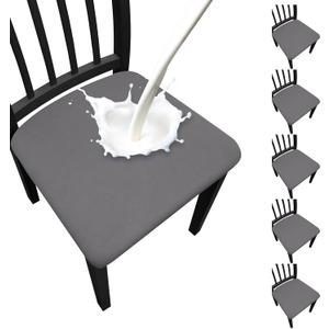 Waterproof Dining Chair Seat Covers Set of 6, Stretch Removable Dining Room Seat Covers for Dining Chairs, Kitchen, Hotel, Party (.Grey)