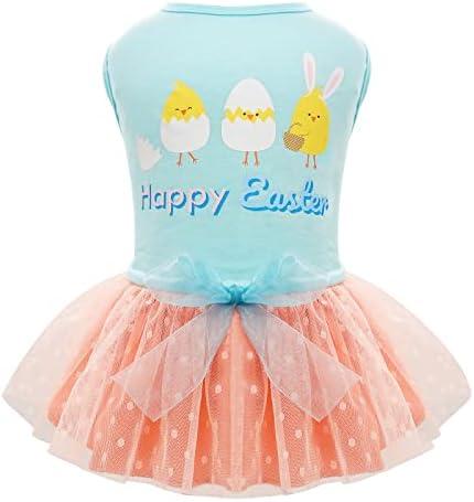 cyeollo Dog Easter Dress Cute Eggs Holiday Easter Day Pet Outfits Puppy Clothes Tulle Dog Dresses for Small Dogs M