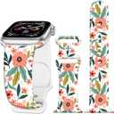 2 x Silicone Watch Bands Compatible with iWatch 38mm 40mm 41mm 42mm 44mm 45mm for Women Men,Replacement Sport Wristbands for iWatch Series 8 7 6 5 4 3 2 1 (Colorful Hand Flowers)