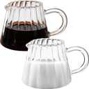 Loscarol 2 Pcs Small Glass Pitcher - Elegant Wave Shaped Creamer Pitcher for Coffee, Milk, Tea, 6 oz Milk Frothing Cup Creamer Jug for Kitchen (Clear)