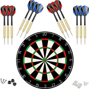 LinkVisions Dartboard with Staple-Free Bullseye, 18g Steel Tip Darts Set,12 Steel Tip Darts 18g, Dartboard Mounting Kits Included