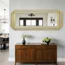 Gold Rectangle Mirror, 55"x22" Geometric Art Deco Mirror with Metal Frame, Large Modern Elegant Wall Mirrors for Living Room Bathroom Entryway Hallway, Hangs Vertically or Horizontally