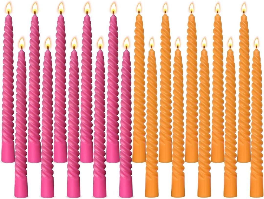 10 Pack Orange and 10 Pack Hot Pink Spiral Taper Candles for Holiday Home Decoration, 10 Inch Unscented Dripless Twisted Candlesticks for Dinner Party Wedding Halloween Thanksgiving