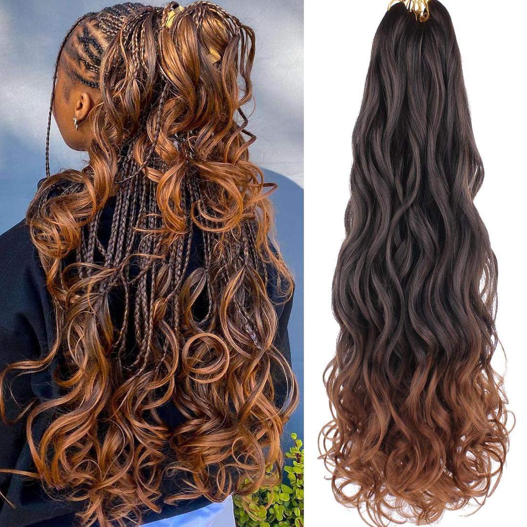 COOKOO 30 Inch 9 Packs Premium French Curls Braid Crochet Hair Ombre Natural Dark to Brown Premium Loose Wave Braiding Hair Spanish Curls Crochet Hair Extensions for Black Women T30#