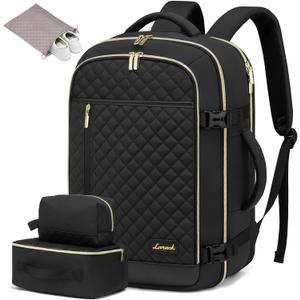 LOVEVOOK Travel Backpack for Women, Carry on Backpack for Airplanes,TSA Personal Item Travel Bag fits 15.6" Laptop,Travel Essentials Carry On Bag Flight Approved with 3 Packing Cubes (Black)