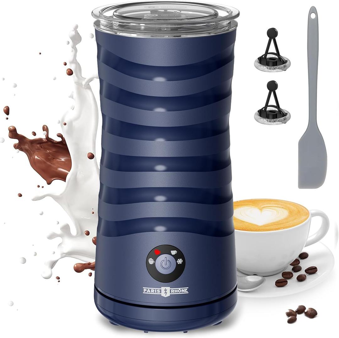 Milk Frother, Paris Rhne 4-in-1 Milk Steamer and Frother, Hot & Cold Foam Milk Warmer with Temperature Control, Auto Shut-Off Frothers for Coffee, Latte, Cappuccino, Macchiato, Blue