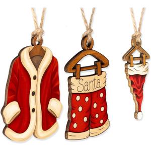 3 x Funny Christmas Ornaments, Santa Ornaments for Christmas Tree, Secret Santa Gifts, Vintage 3-Piece Ornament Set, Wooden Hanger Outfit, Coat Pants Hat Trio, Holiday Decor, Gift Set for Besties 2025