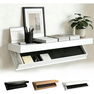 Floating Hidden Shelves for Wall with Concealed Storage Drawer, Hidden Shelf Night Stand with Secret Compartment, for Home Office Living Room, White, 20.87 x 6.89 x 2.17 inches
