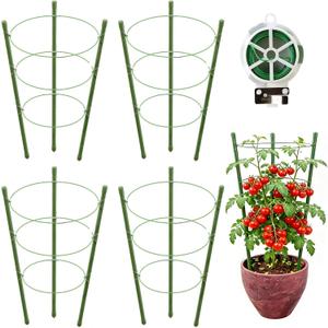 4 Pack Tomato Cage, 18 inches Plant Support Cages for Garden, Upgrade Garden Plant Stakes with Adjustable Rings, Plants Trellis for Tomato, Flower, Climbing Plants, with Twist Tie