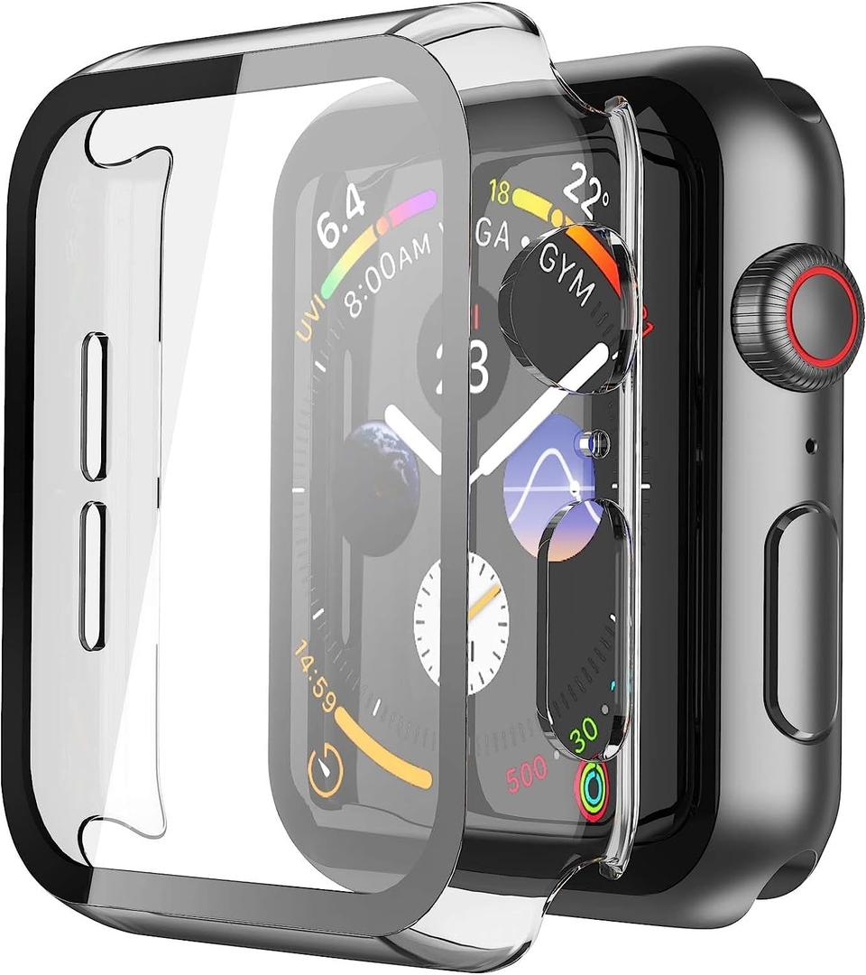 Misxi 2 Pack Hard PC Case with Tempered Glass Screen Protector Compatible with Apple Watch, Size: 44mm (SE3/SE2/SE/6/5/4) Scratch Resistant Overall Protective Cover for iWatch, Clear
